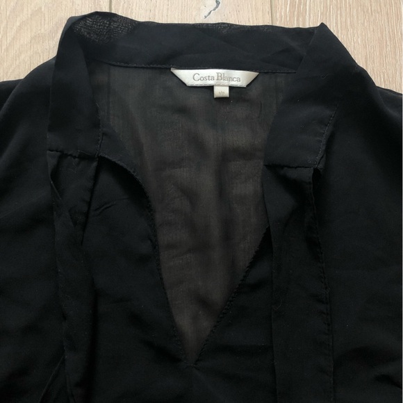 Costa Blanca Tie Neck Sheer Chiffon Blouse in Black - Picture 5 of 10
